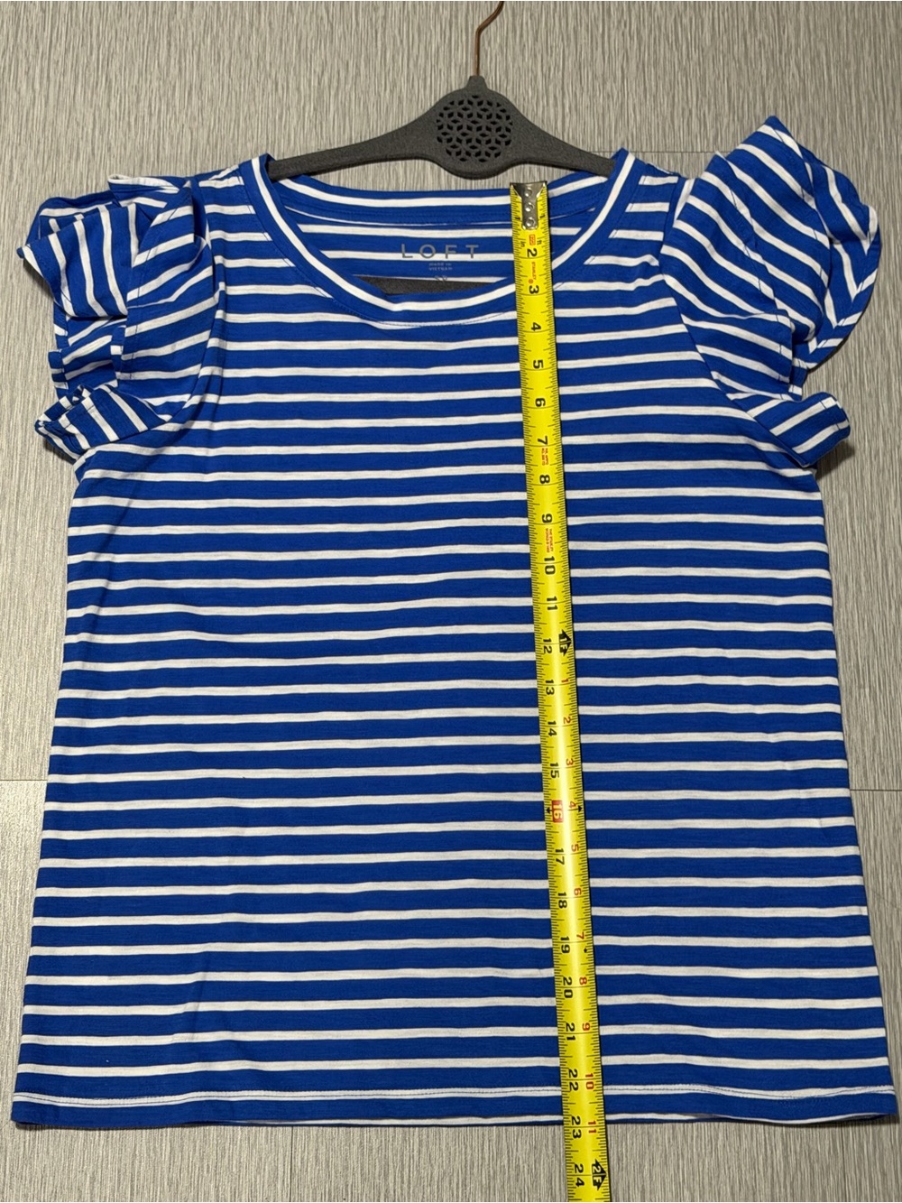 LOFT Blue White Stripe Flutter Sleeve Tee Petite Small - Picture 6 of 8